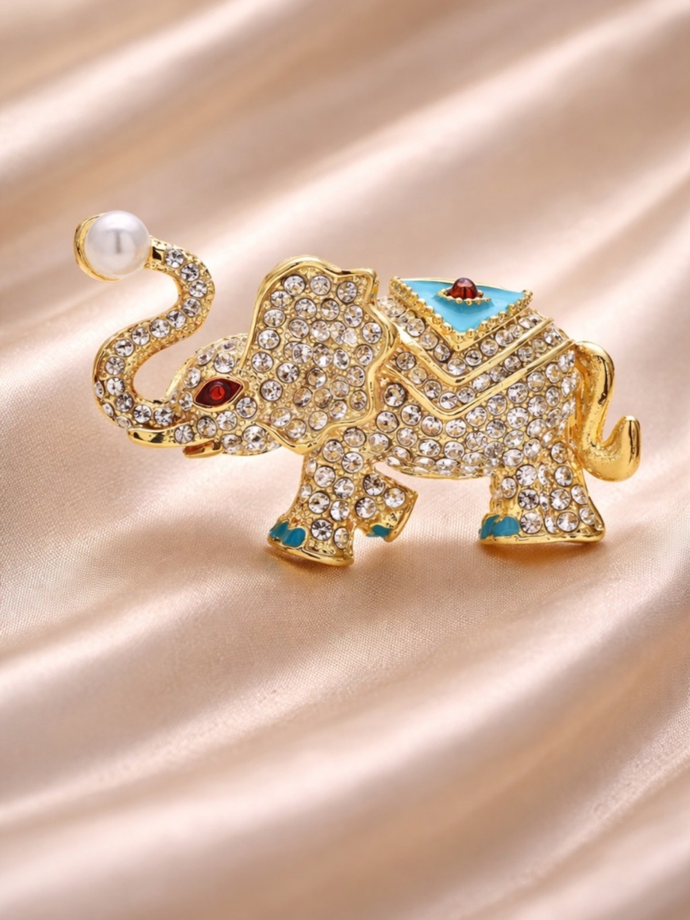 Lucky Elephant Crystal Pearl Brooch